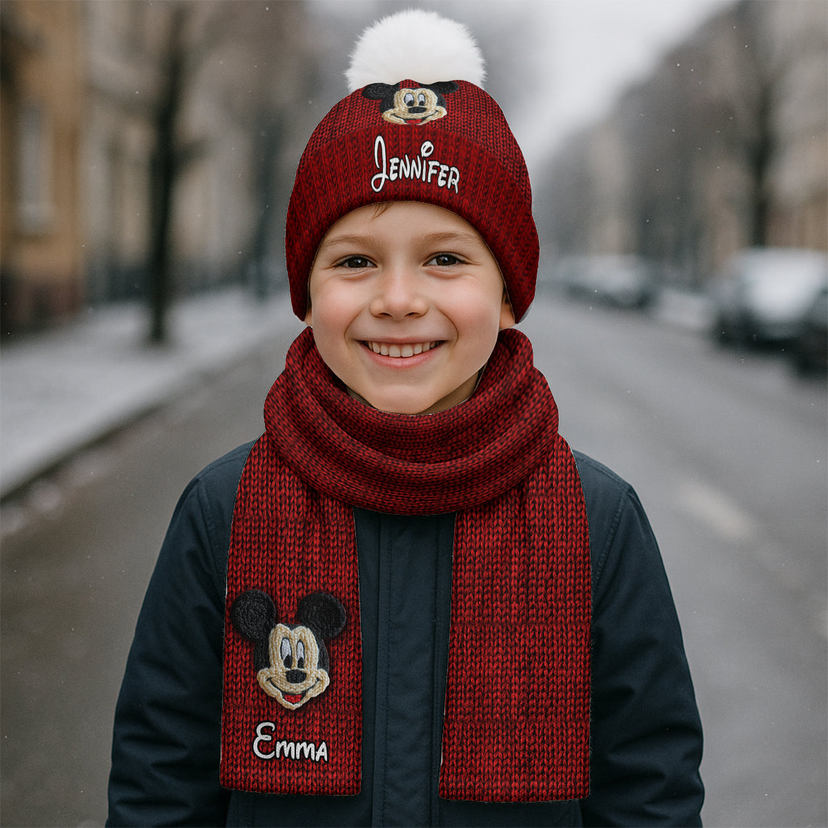 Magical Friends - Personalized Mouse Knitted Beanie Hat and Scarf Set