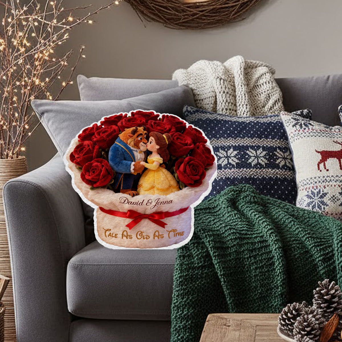 Tale As Old As Time - Personalized Beauty And The Beast Faux Fur Shaped Pillow