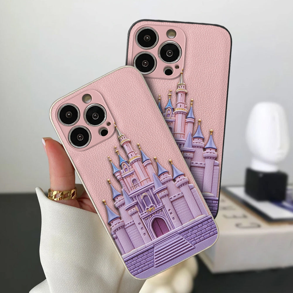 Magical Castle Friends Leather Phone Case & Charm Set - Personalized Mouse 3D Embossed Leather Phone Case