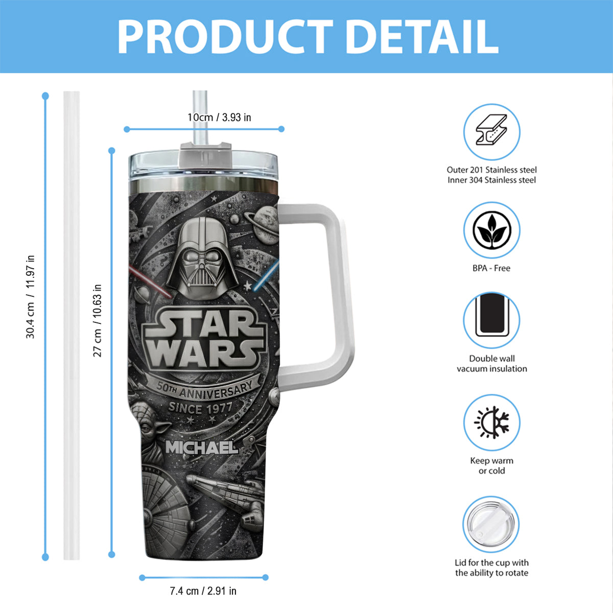 Galaxy Star War Anniversary - Personalized The Force Tumbler With Handle