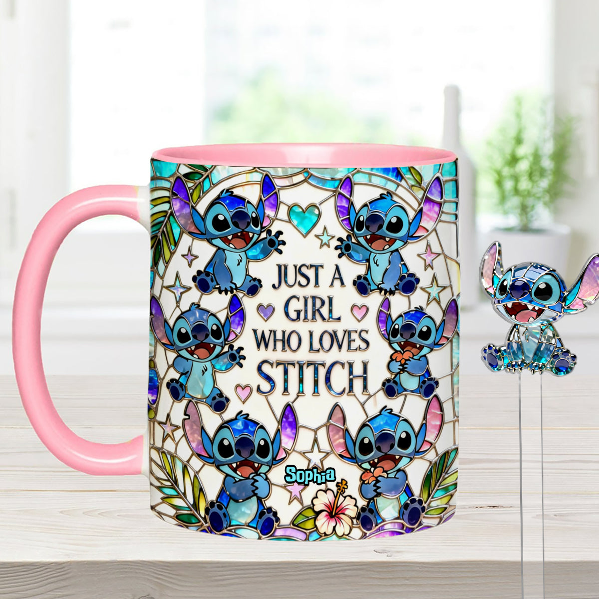Just A Girl Who Loves Stitch - Personalized Ohana Set Accent Mug with Acrylic Stirrers
