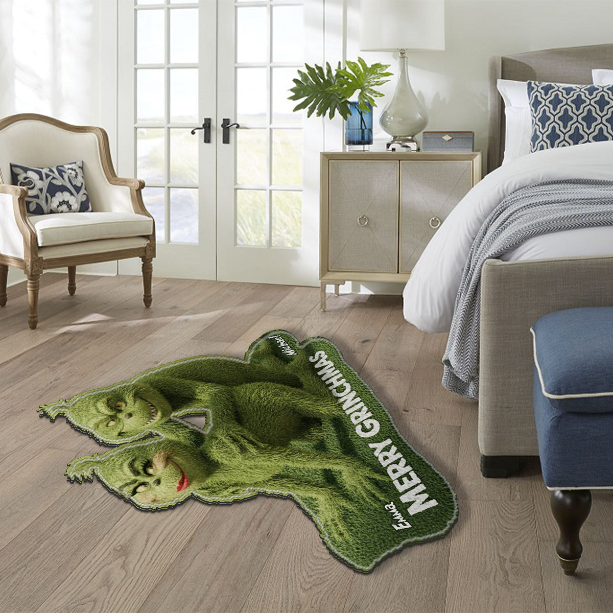 Green Mischief Holiday - Personalized Stole Christmas Non-Slip Tufted Rug