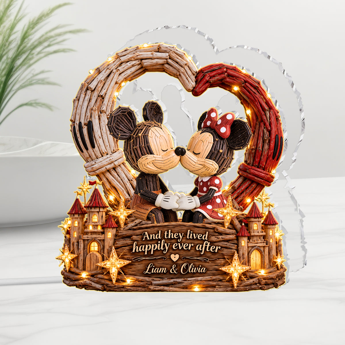 Magic Mouse Couple Heart - Personalized Mouse Acrylic LED Night Light