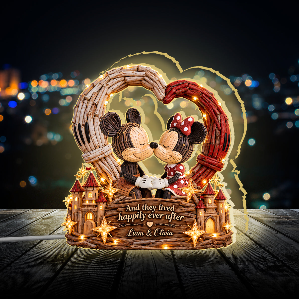 Magic Mouse Couple Heart - Personalized Mouse Acrylic LED Night Light
