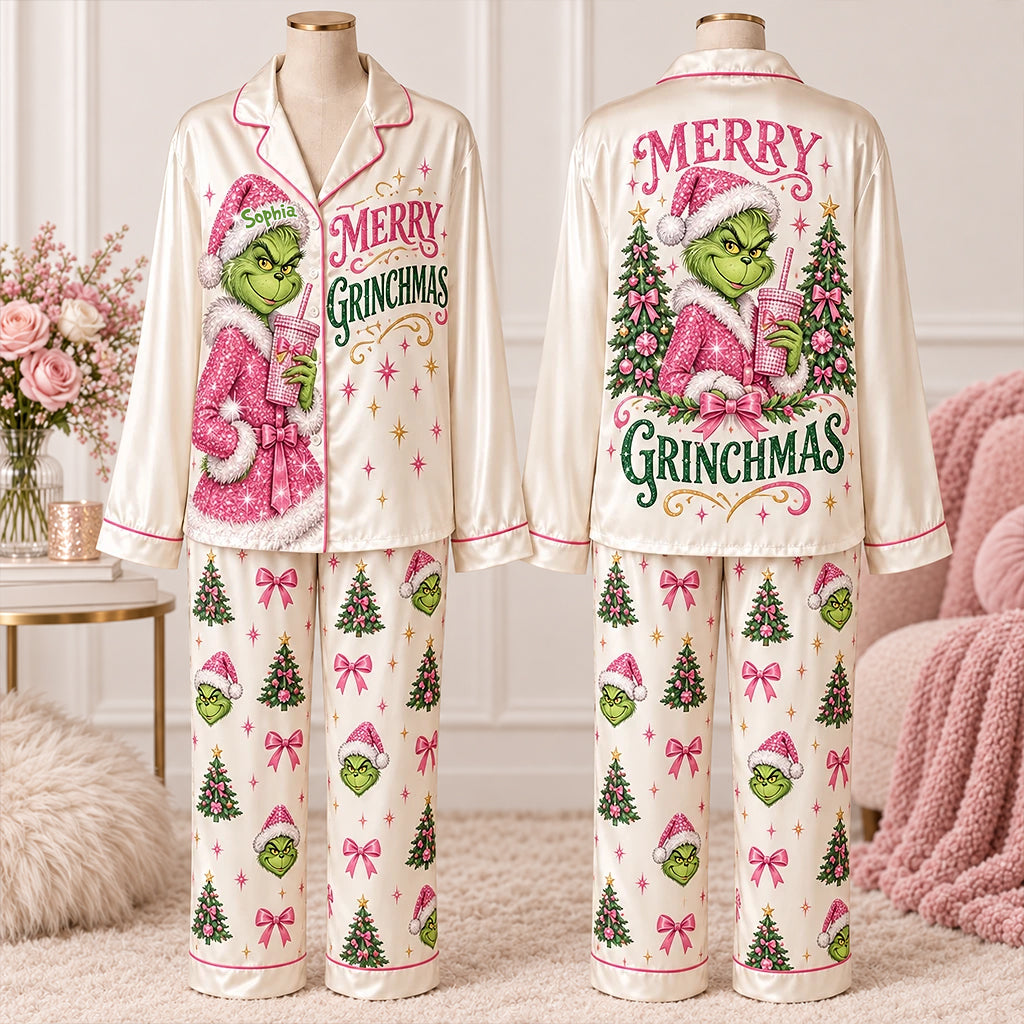 Merry Grinchmas - Personalized Stole Christmas Button Down Pajamas
