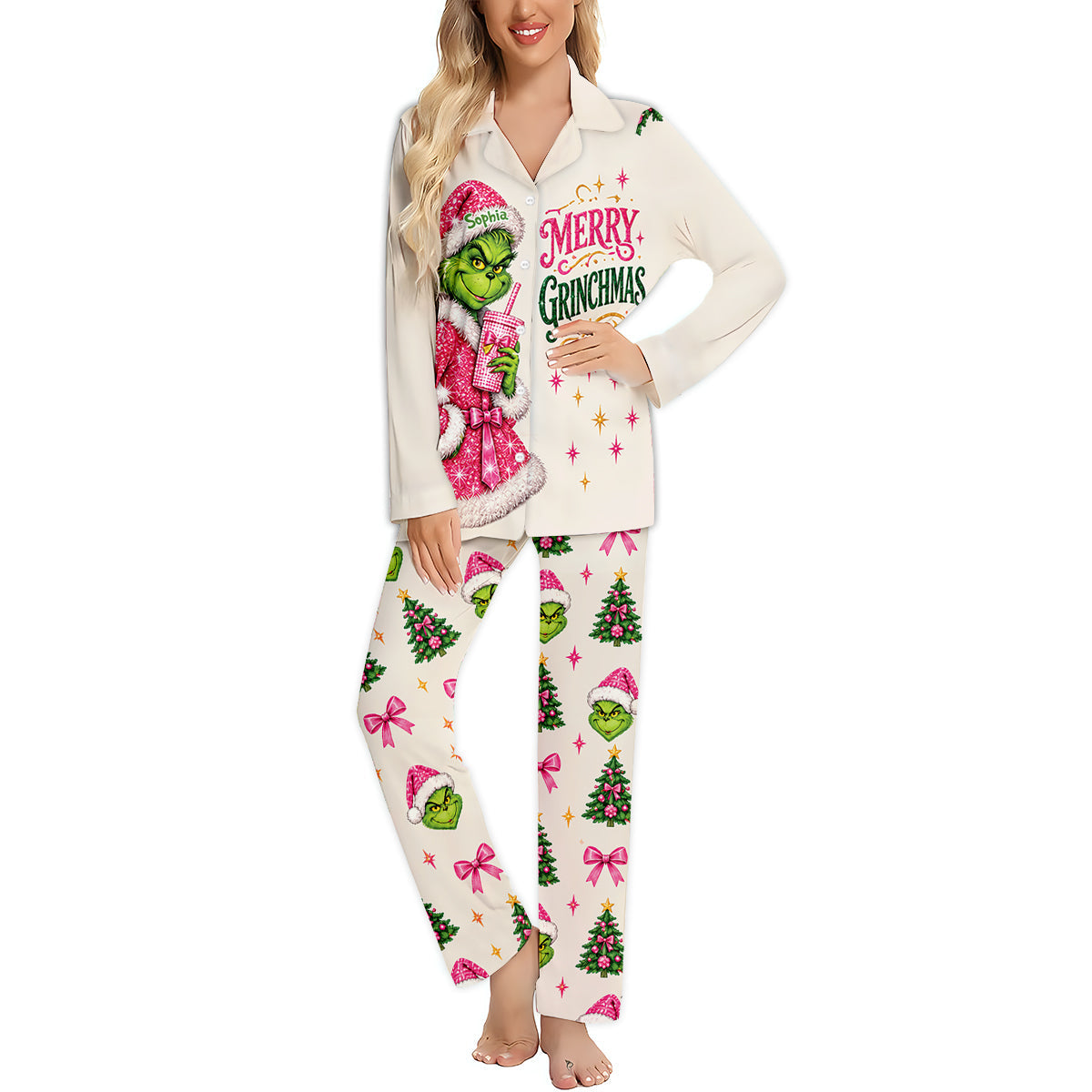 Merry Grinchmas - Personalized Stole Christmas Button Down Pajamas