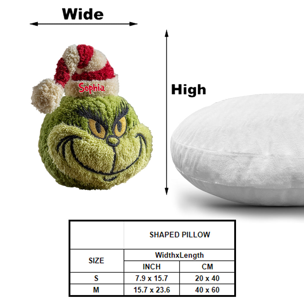Any Name Green Monster Christmas Gift - Personalized Stole Christmas Shaped Pillow