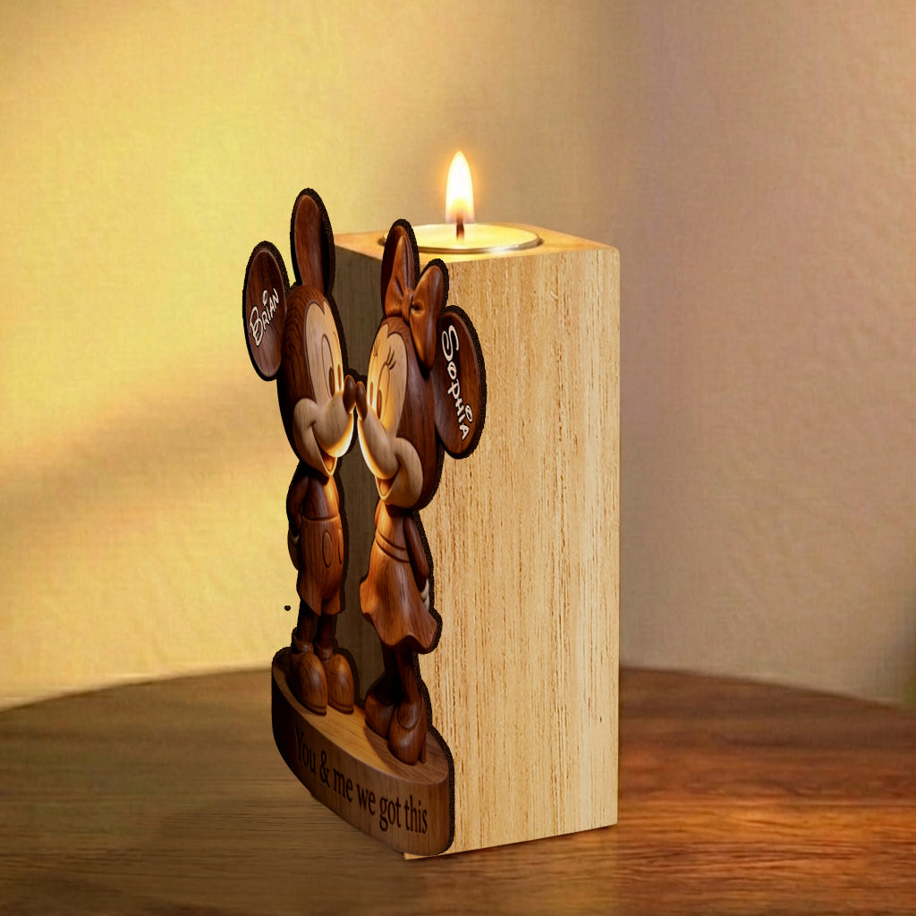 You & Me Mouse Couple - Personalized Mouse Custom Shape Wooden Candle Holder