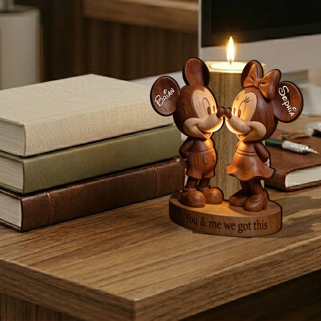 You & Me Mouse Couple - Personalized Mouse Custom Shape Wooden Candle Holder