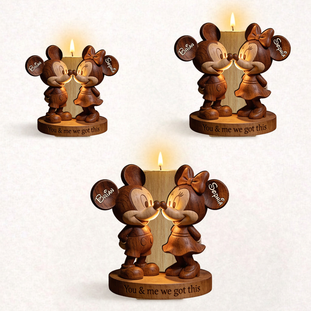 You & Me Mouse Couple - Personalized Mouse Custom Shape Wooden Candle Holder