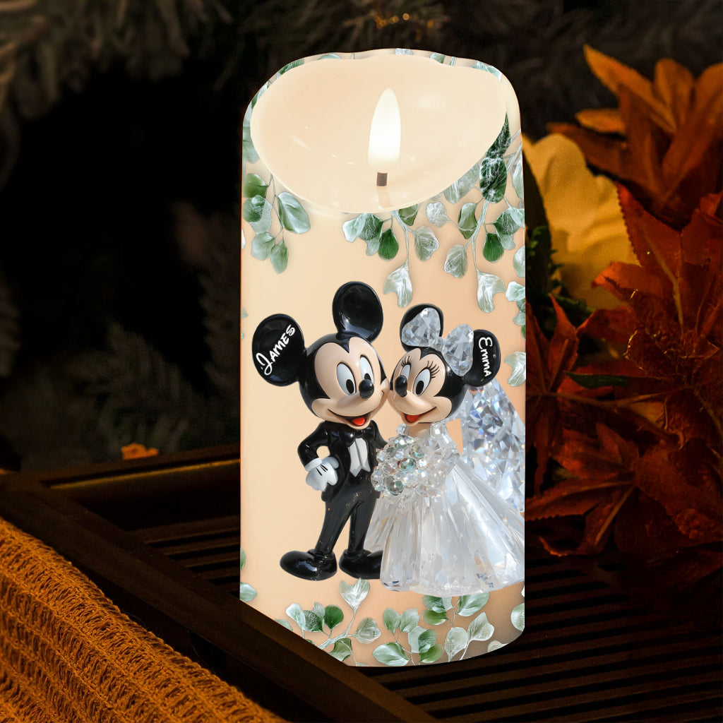 Cute Mouse Couple Anniversary - Personalized Mouse Flameless Candle