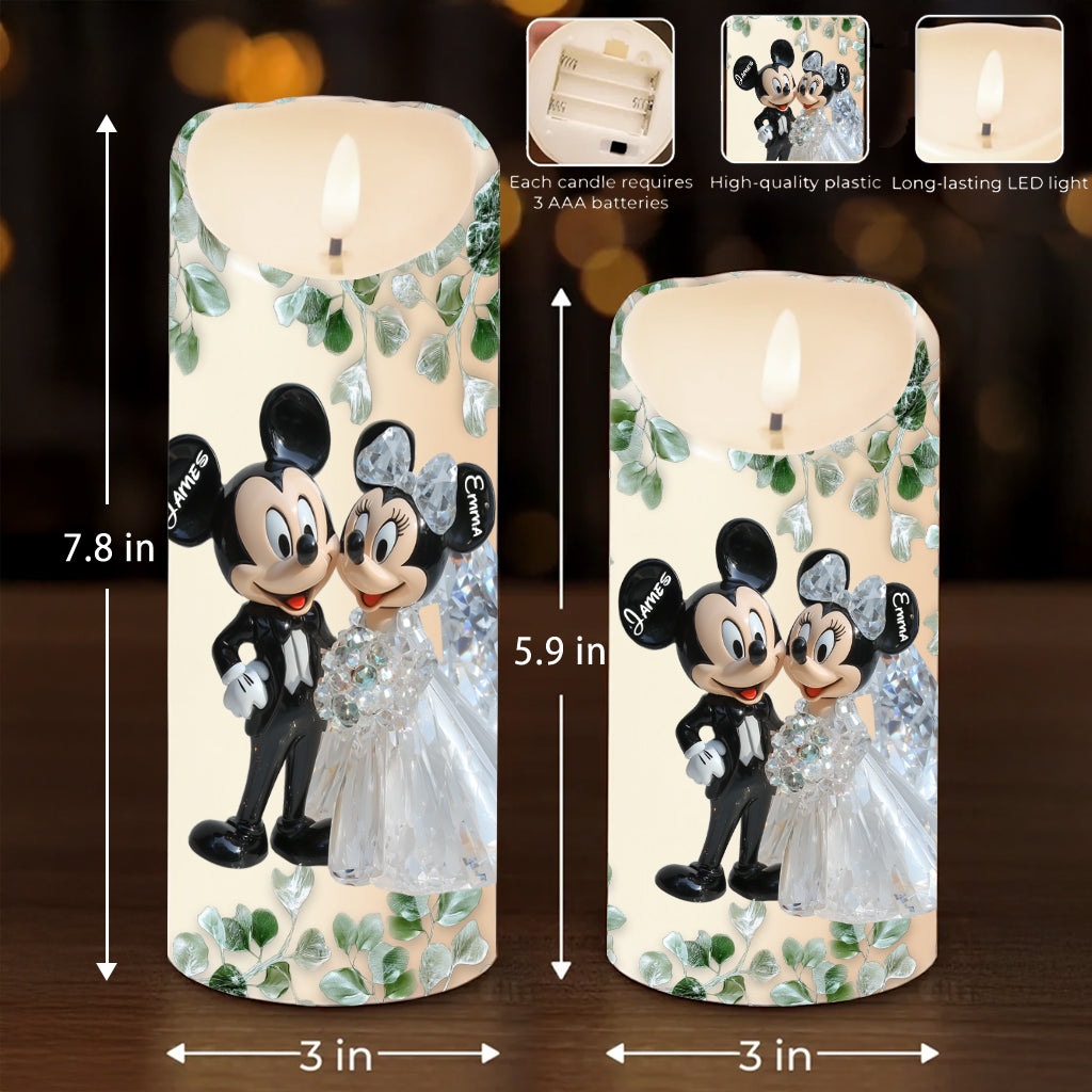 Cute Mouse Couple Anniversary - Personalized Mouse Flameless Candle