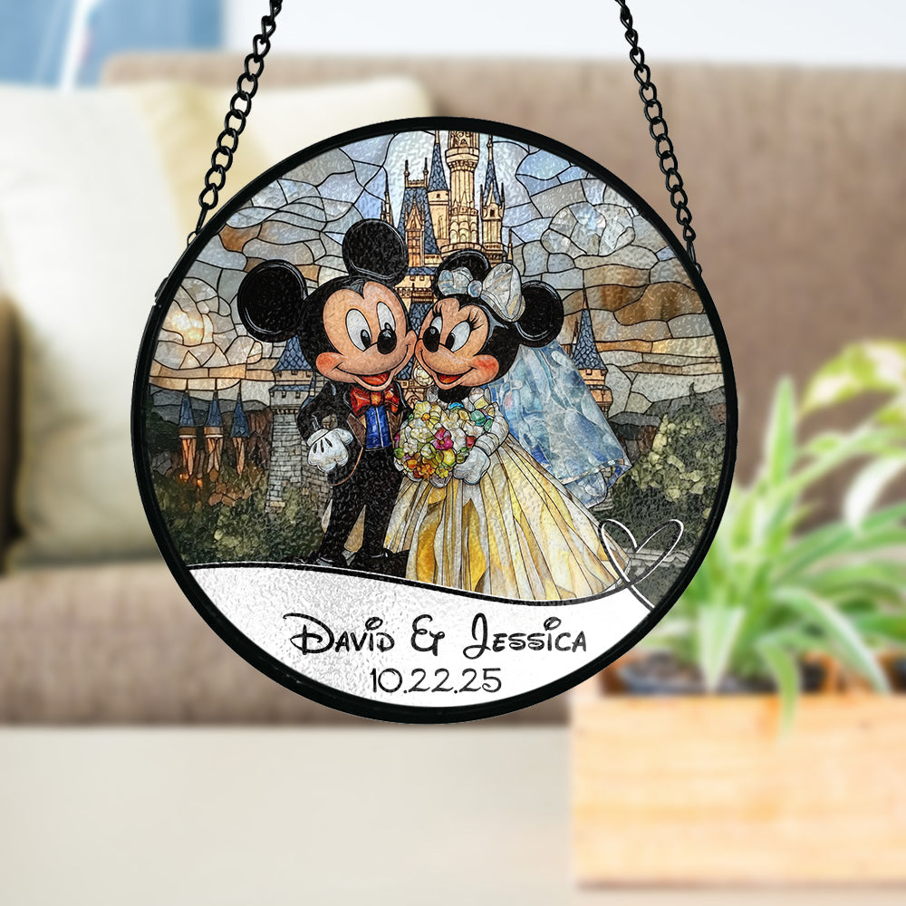 Cute Mouse Couple - Personalized Mouse Stained Glass Suncatcher