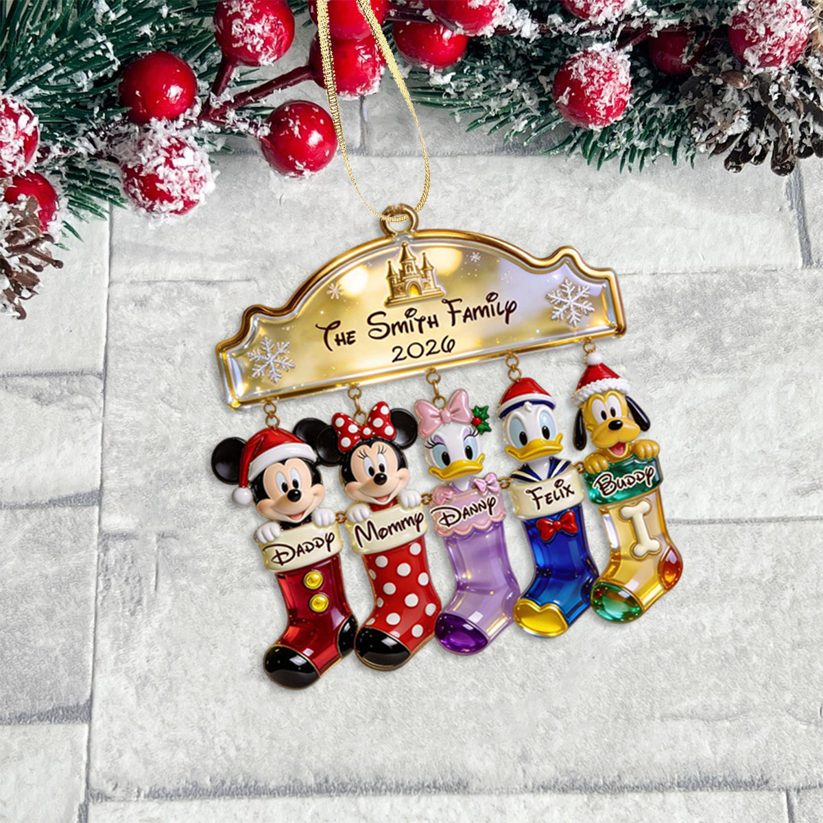 Merry Christmas - Personalized Mouse Ornament With Charm
