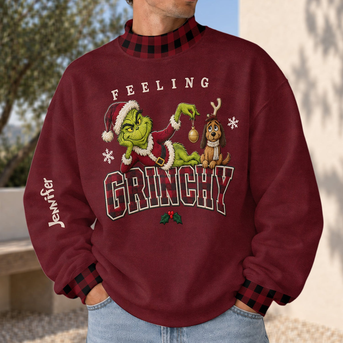 Feeling Grinchy - Personalized Stole Christmas Mock Neck Sweatshirt