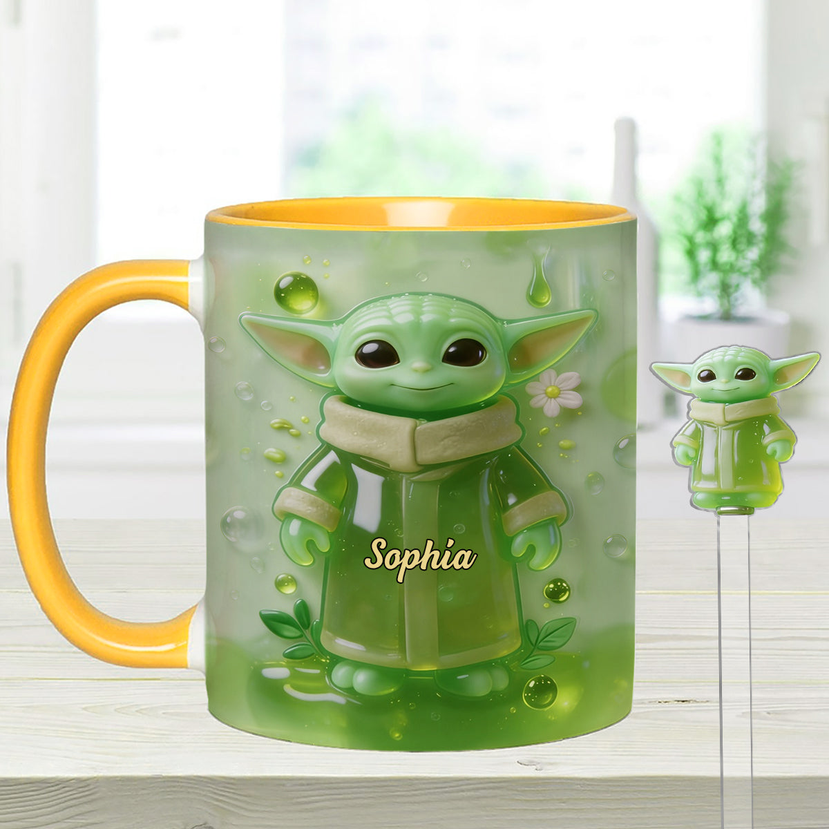 Green Ailen - Personalized The Force Set Accent Mug with Acrylic Stirrers