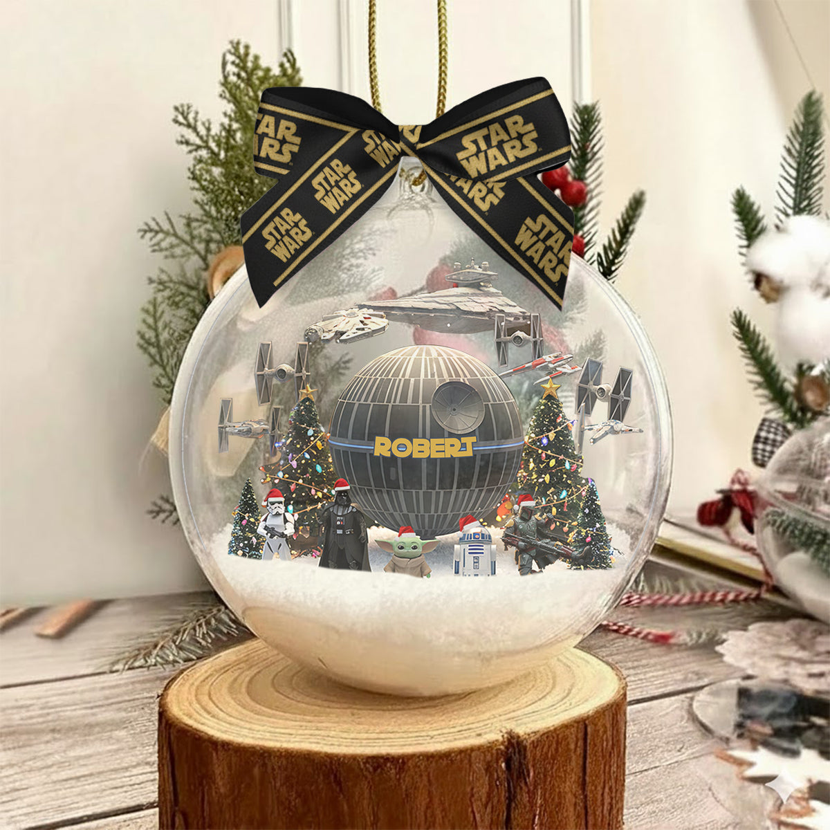 Merry Christmas - Personalized The Force Snow Globe Ornament With Bow