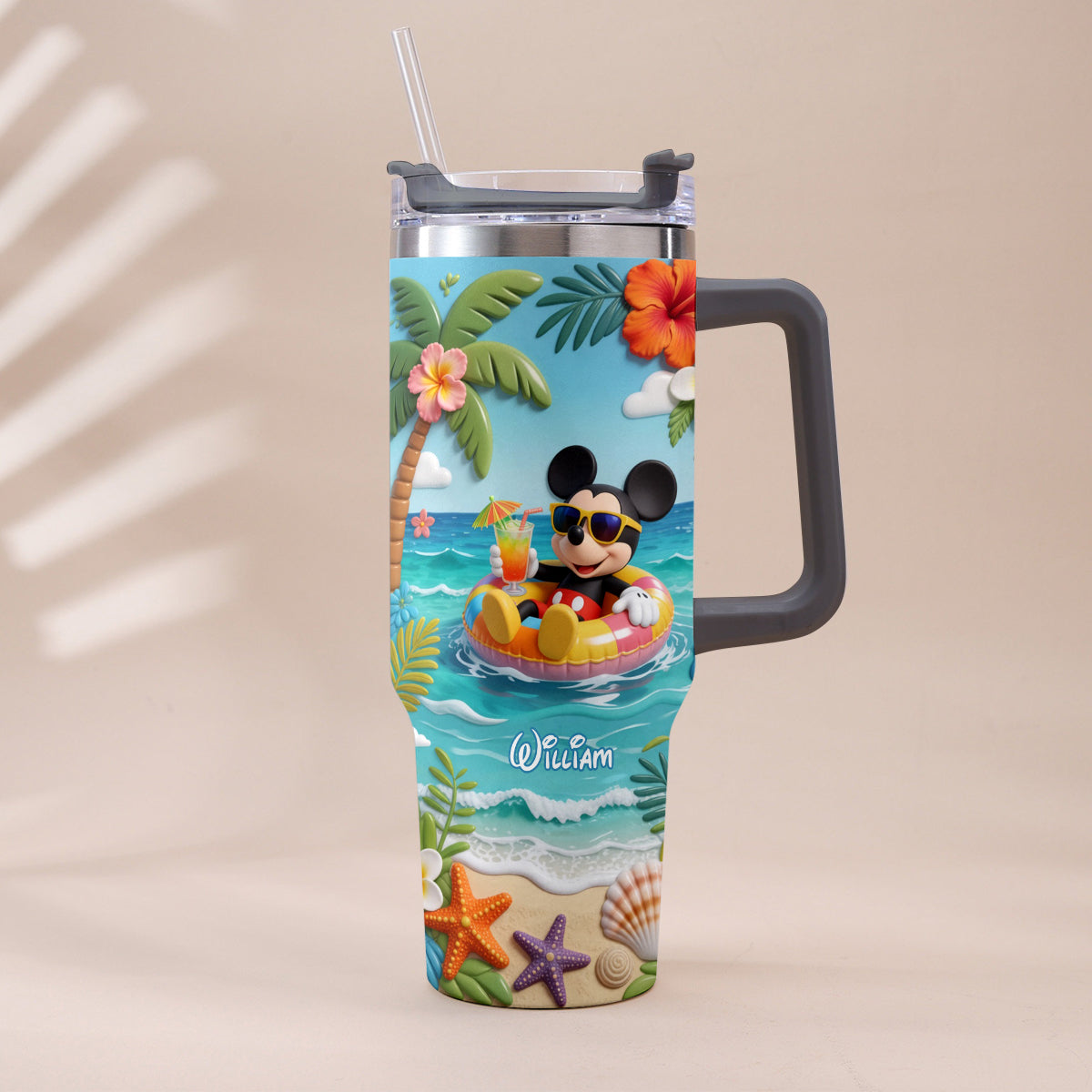 Summer Vibes Mouse Ears - Personalized Mouse Tumbler With Plush Charm
