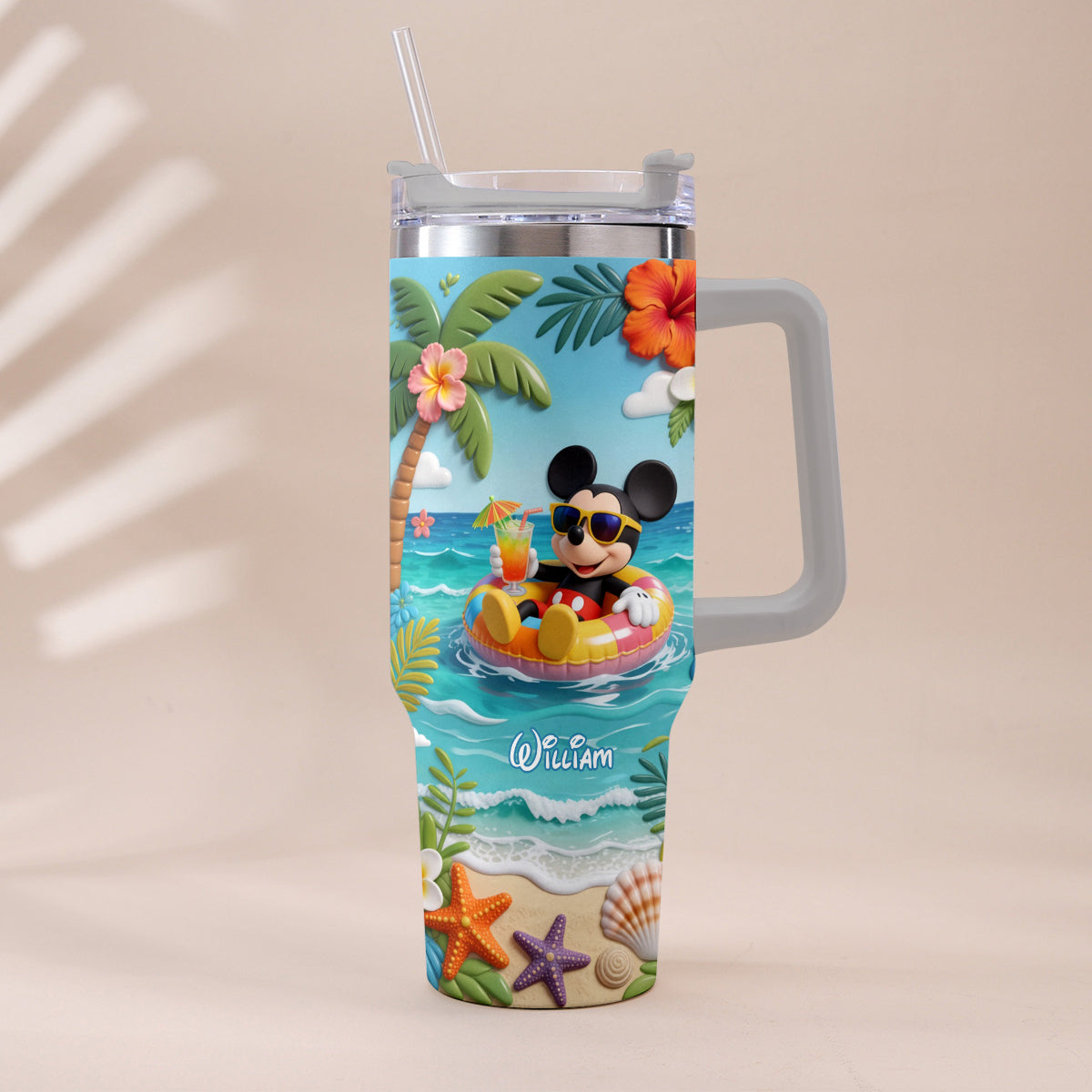 Summer Vibes Mouse Ears - Personalized Mouse Tumbler With Plush Charm