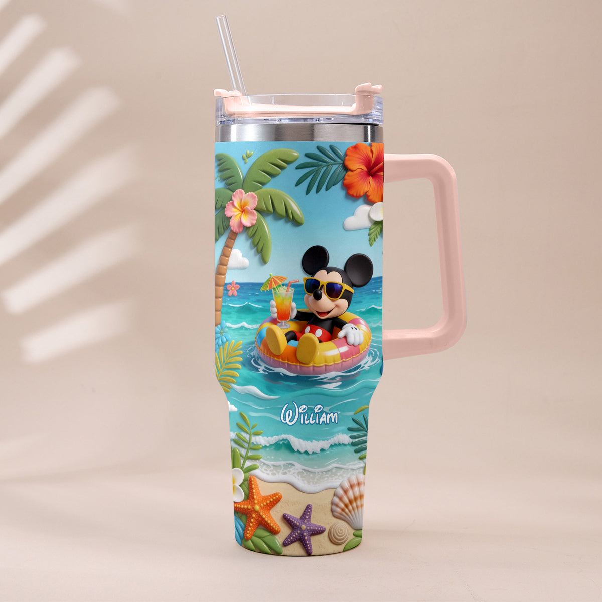 Summer Vibes Mouse Ears - Personalized Mouse Tumbler With Plush Charm