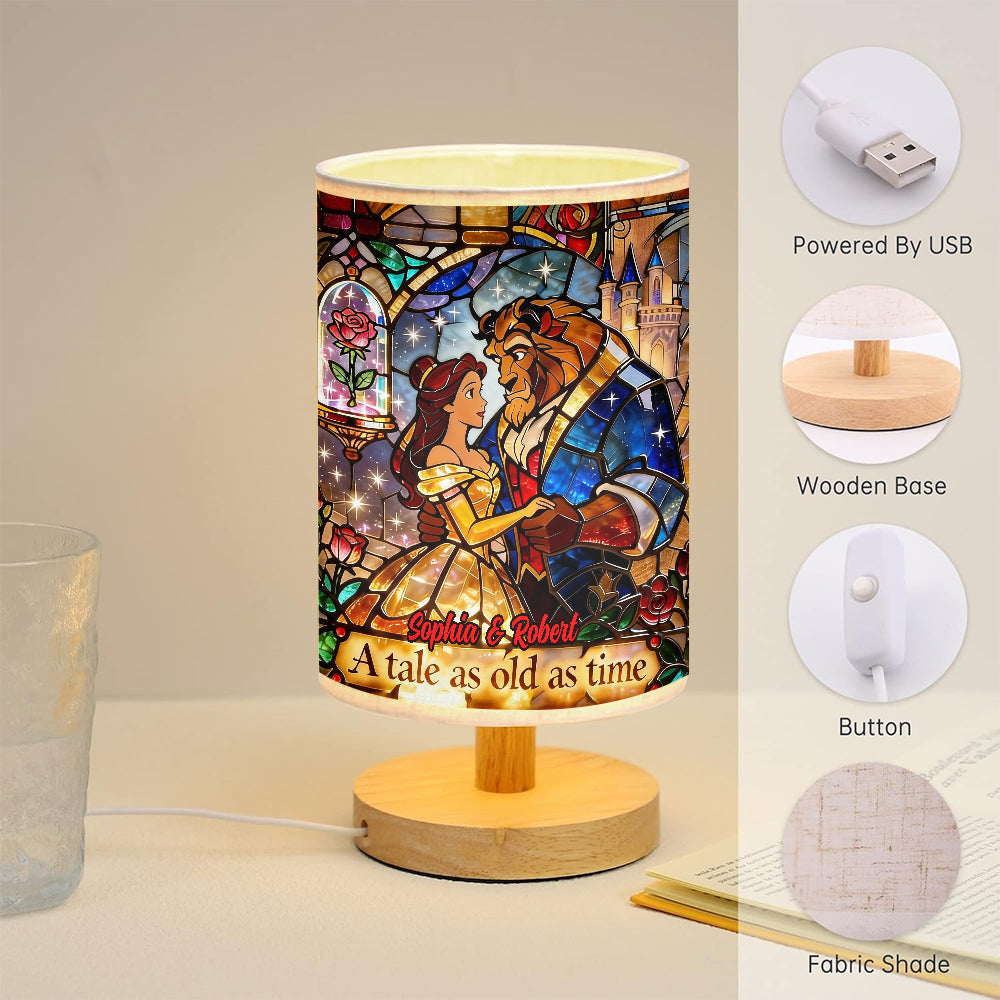Tale as Old as Time - Personalized Beauty And The Beast Table Lamp With Wood Base