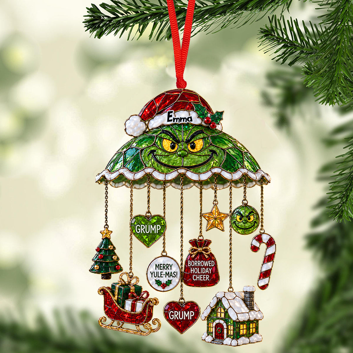 Merry Grinchmas - Personalized Stole Christmas Ornament With Charm