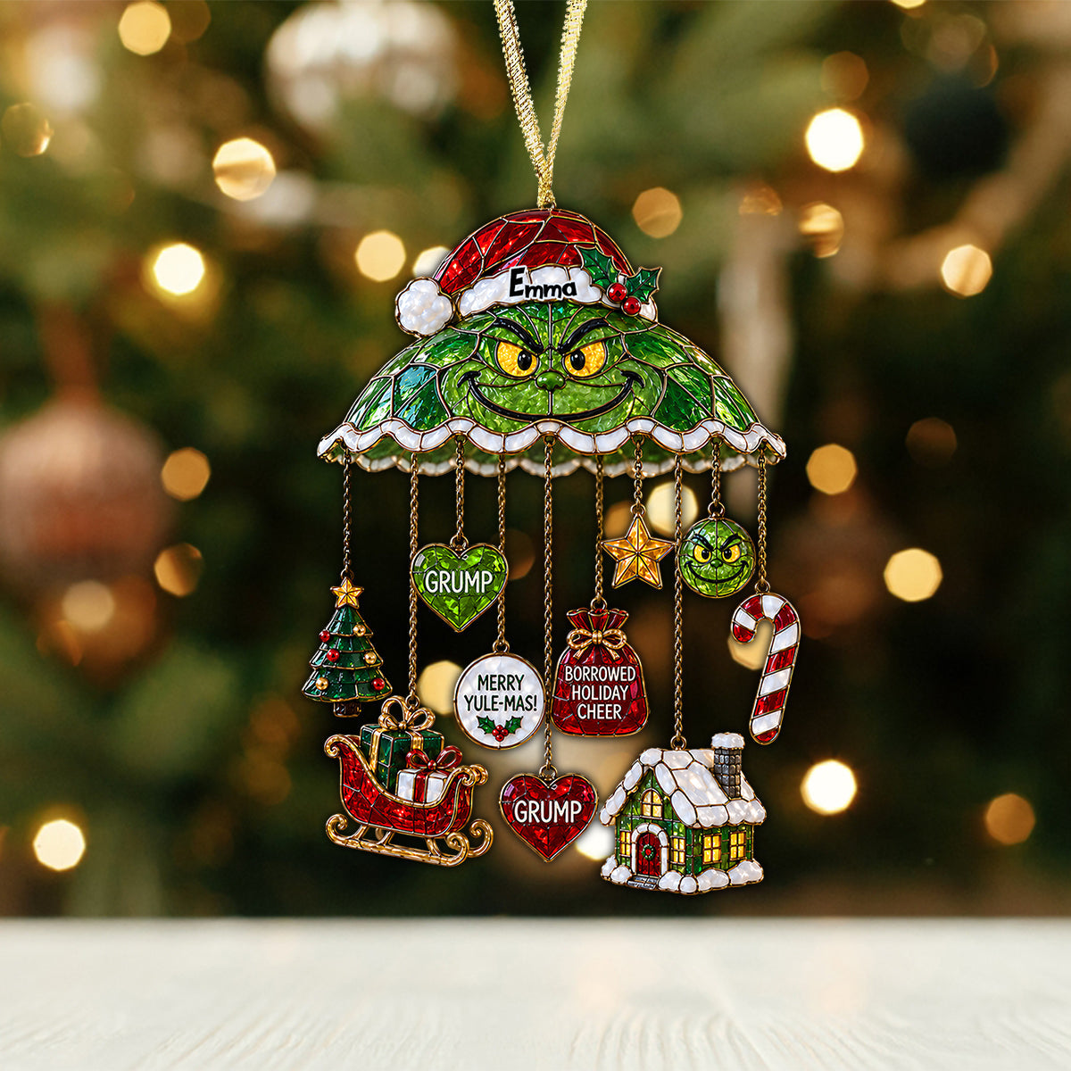 Merry Grinchmas - Personalized Stole Christmas Ornament With Charm