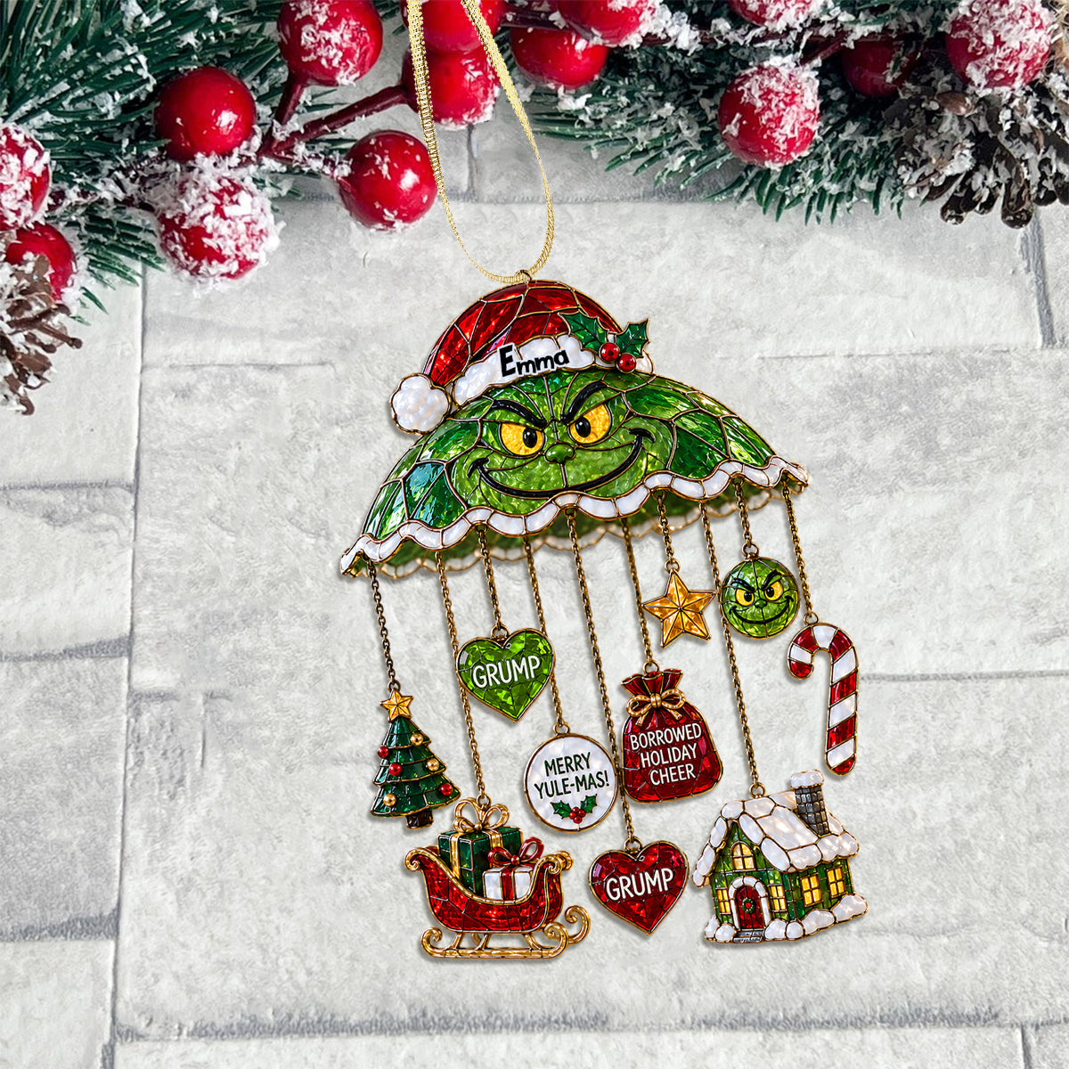 Merry Grinchmas - Personalized Stole Christmas Ornament With Charm