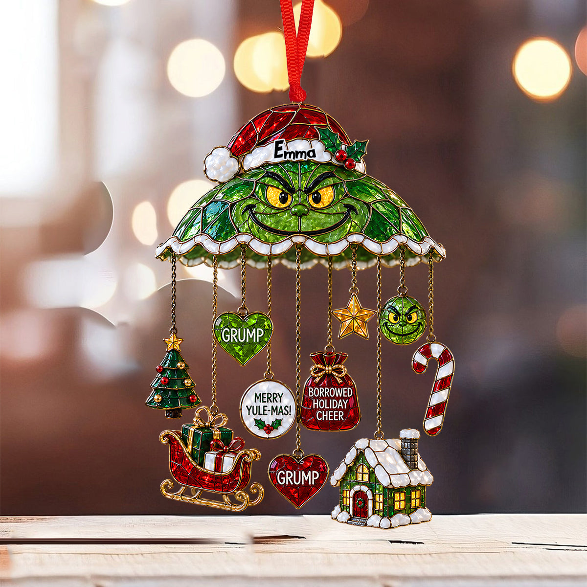 Merry Grinchmas - Personalized Stole Christmas Ornament With Charm