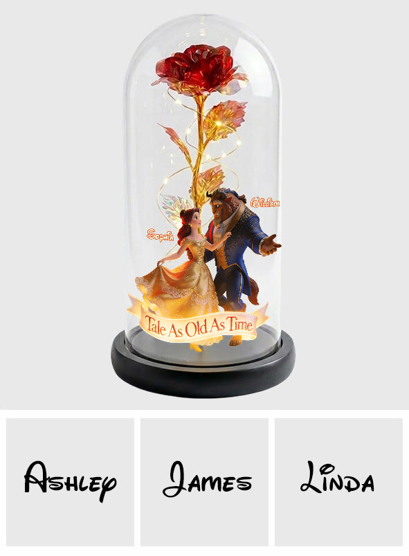 Tale As Old As Time - Personalized Beauty And The Beast Glowing Roses Glass Dome