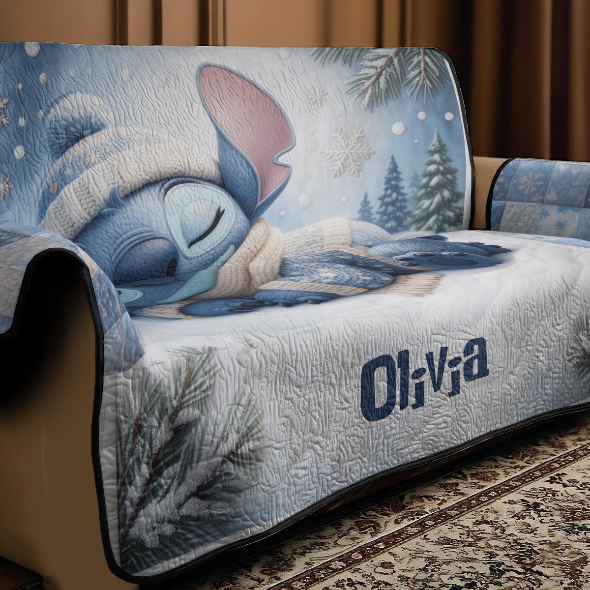 Nap Time Ohana Green Monster - Personalized Ohana Quilted Sofa/Couch Cover