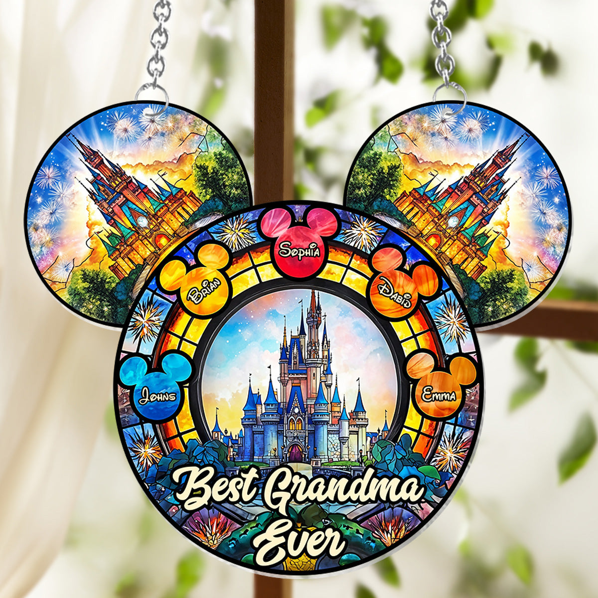 Best Grandma/ Mom Ever - Personalized Mouse Window Hanging Suncatcher Ornament