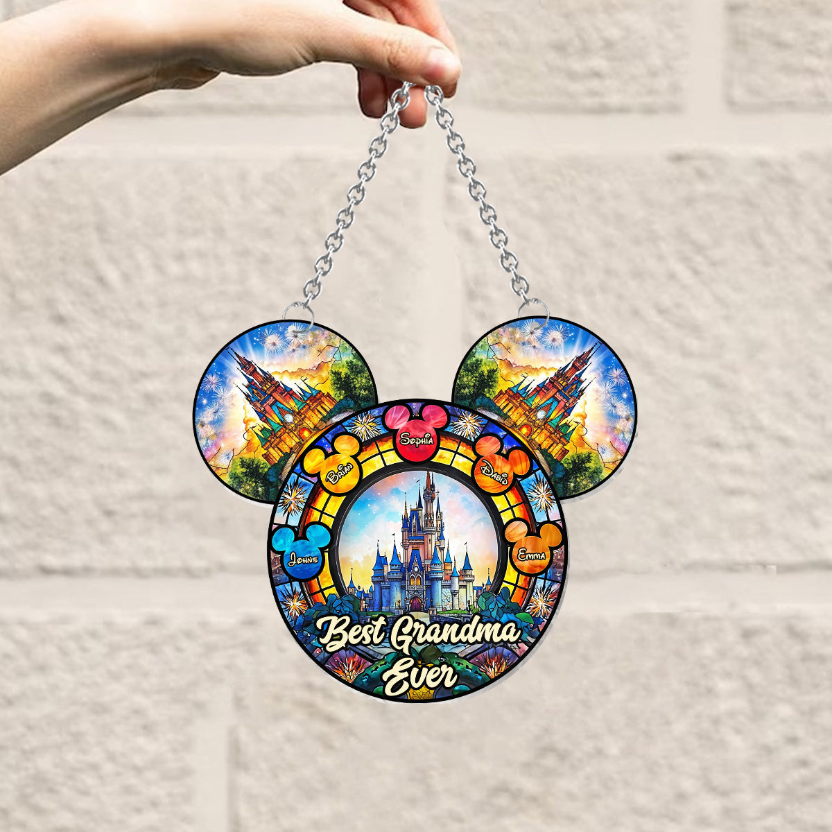 Best Grandma/ Mom Ever - Personalized Mouse Window Hanging Suncatcher Ornament