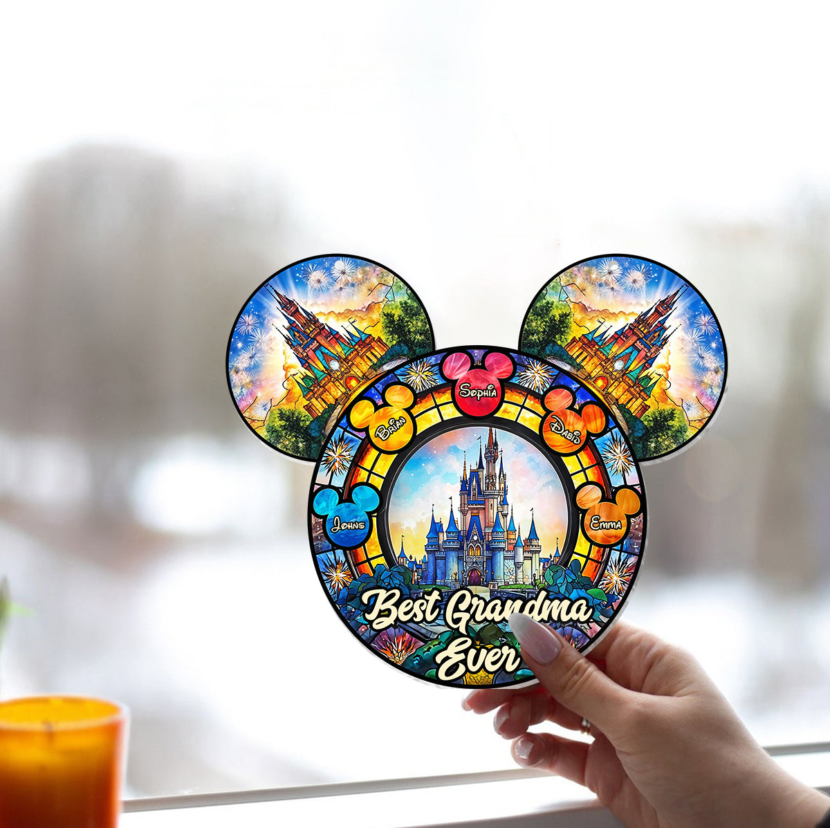Best Grandma/ Mom Ever - Personalized Mouse Window Hanging Suncatcher Ornament