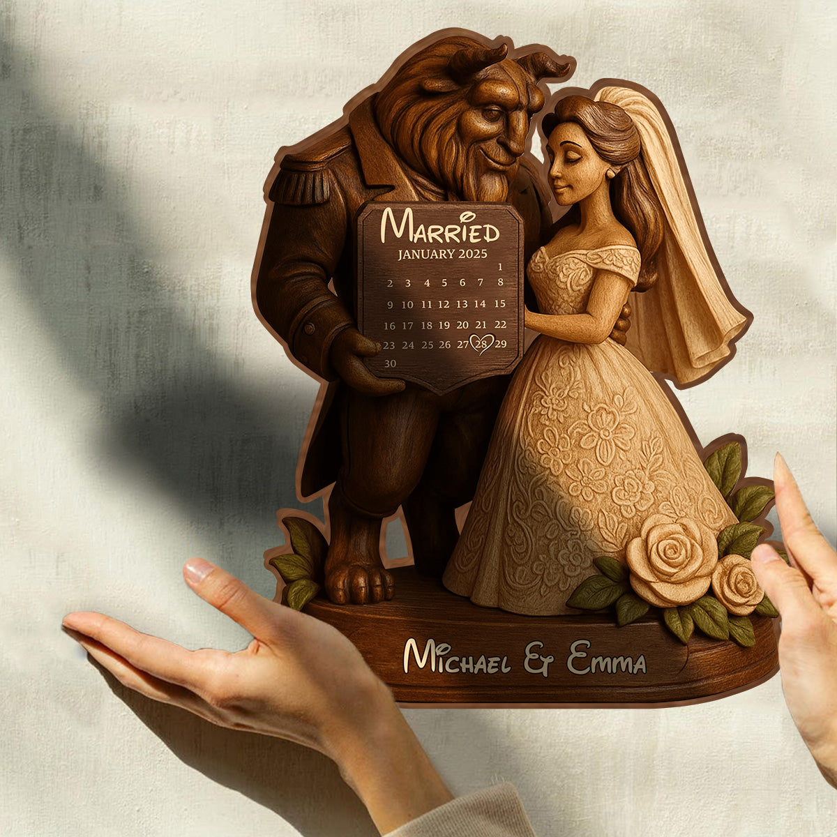 Married - Personalized Couple Custom Shaped Wood Plaque