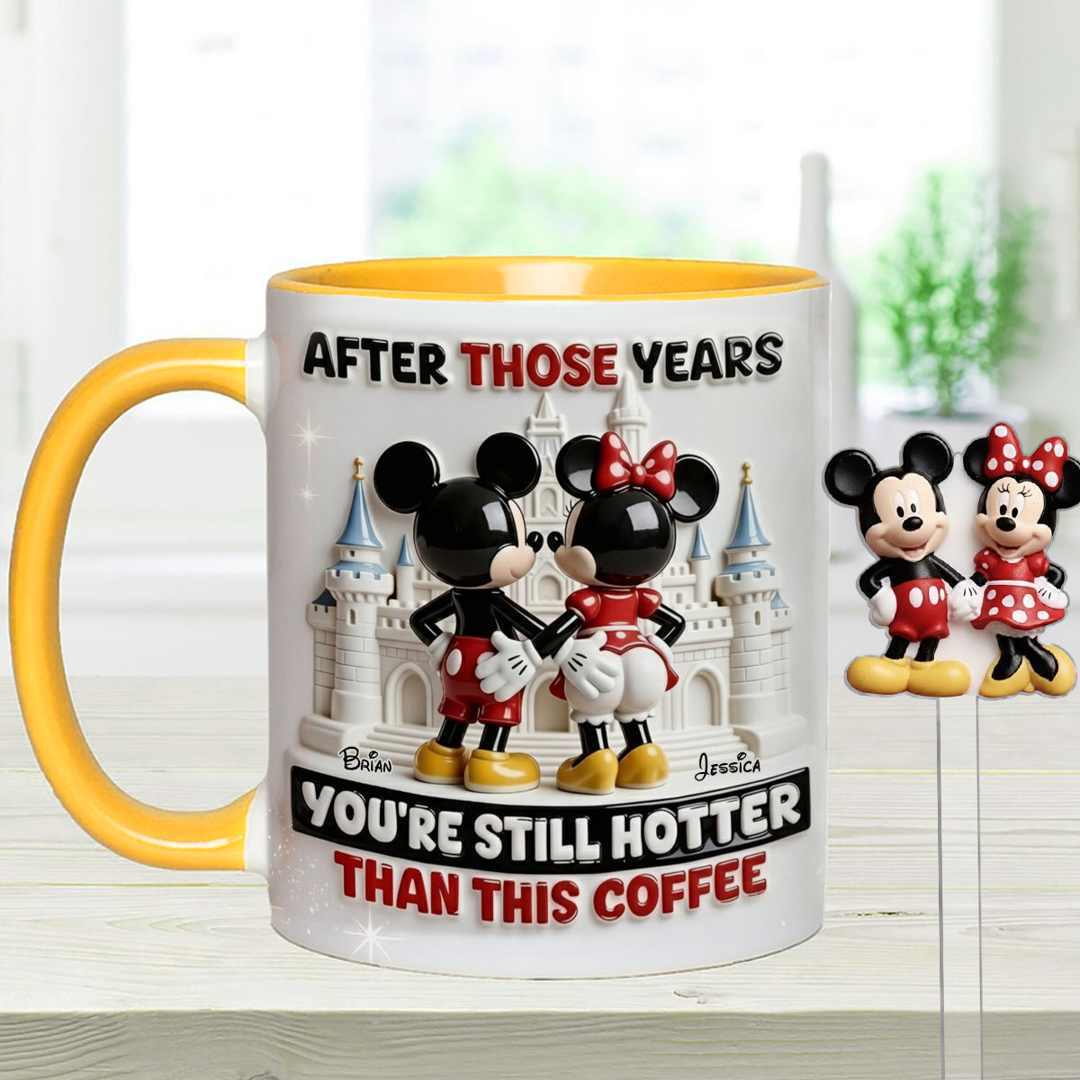 Cartoon Magical Couple - Personalized Mouse Set Accent Mug with Acrylic Stirrers