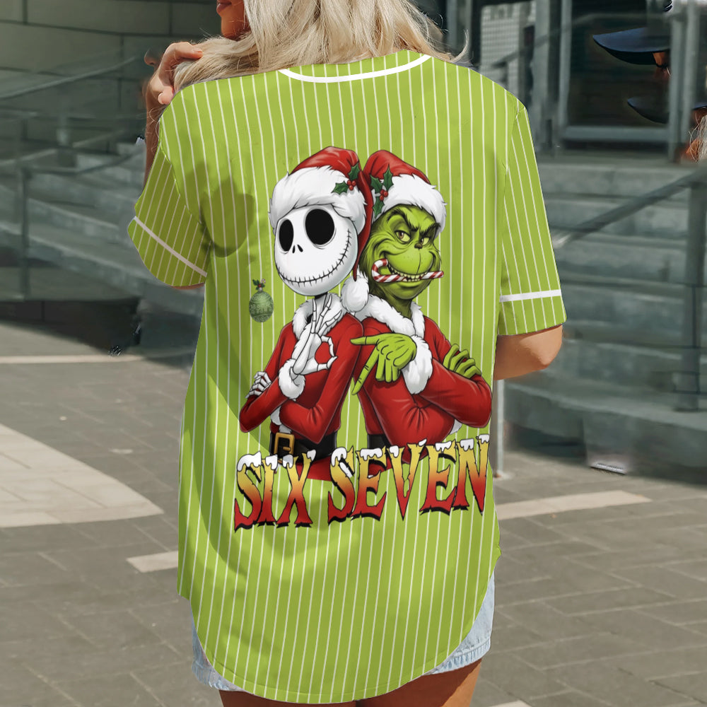 Funny Six Seven Meme Christmas Nightmare Green Monster - Personalized Stole Christmas Baseball Jersey