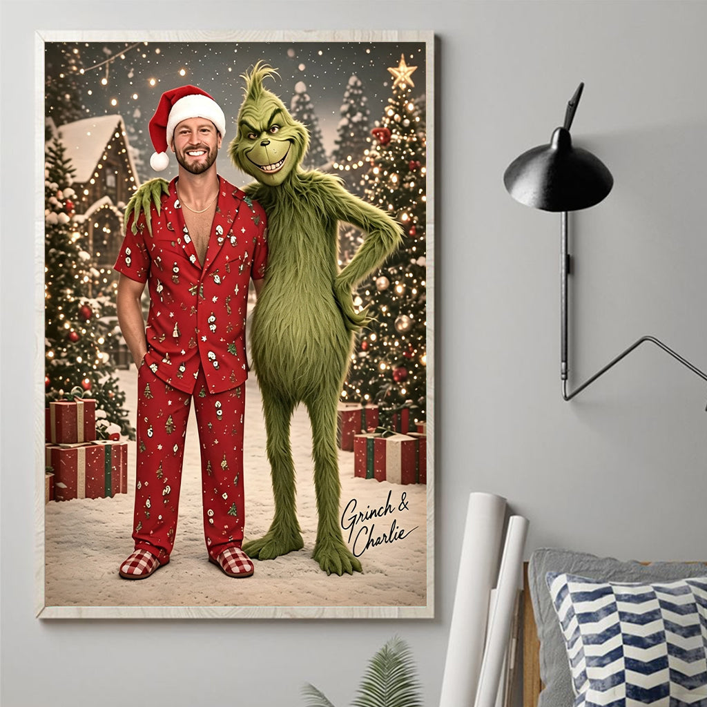 Pose With Green Monster - Personalized Stole Christmas Canvas And Poster