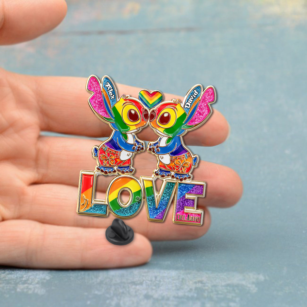 Rainbow Monster Couple Love - Personalized LGBT Support Pin
