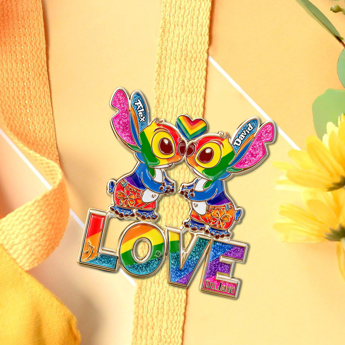 Rainbow Monster Couple Love - Personalized LGBT Support Pin