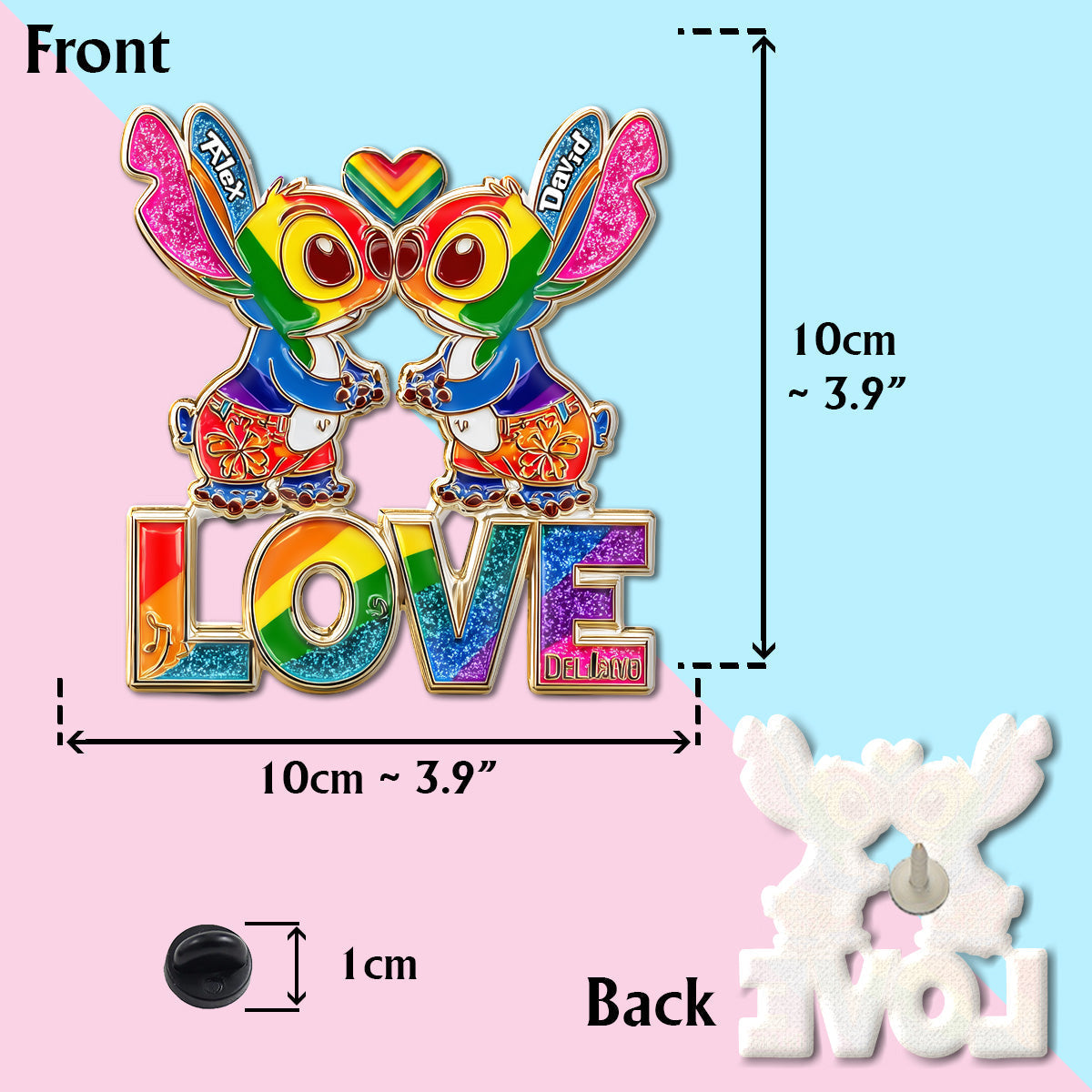 Rainbow Monster Couple Love - Personalized LGBT Support Pin