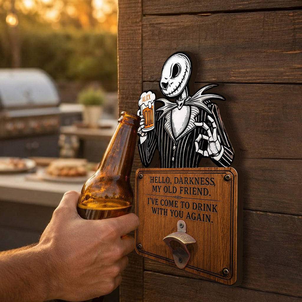 Hello Darkness My Old Friend Nightmare Beer Lovers - Personalized Nightmare Beer Stein & Wall Bottle Opener