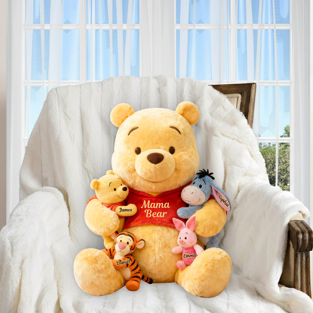 Mama Bear - Personalized Yellow Bear Premium Faux Fur Pillow