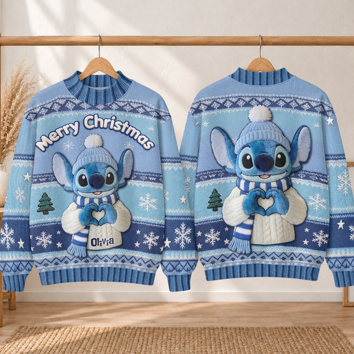 Blue Christmas - Personalized Ohana Mock Neck Sweatshirt