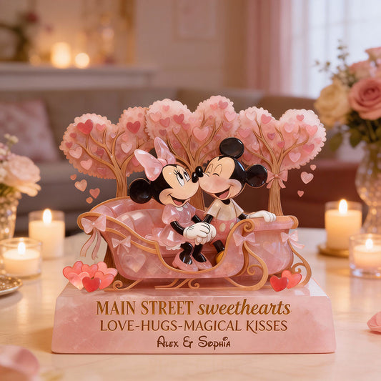 Main Street Sweetheats Love Hugs Magical Kisses Pink Rose - Personalized Mouse Custom Shaped Acrylic Plaque
