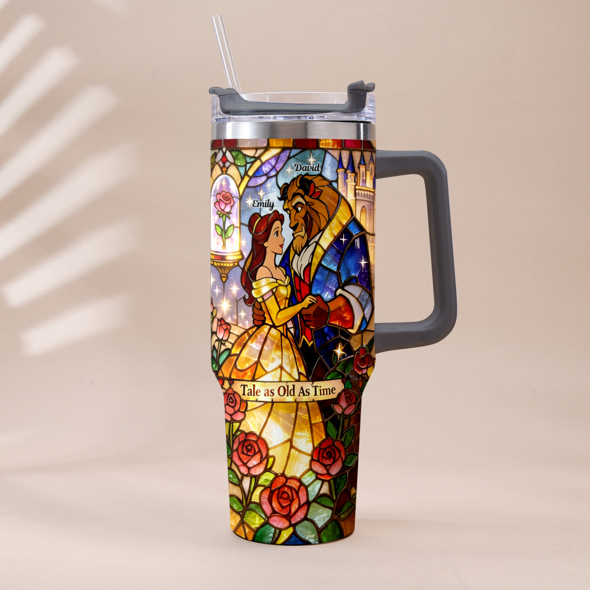 Tale As Old As Time - Personalized Beauty And The Beast Tumbler With Plush Charm