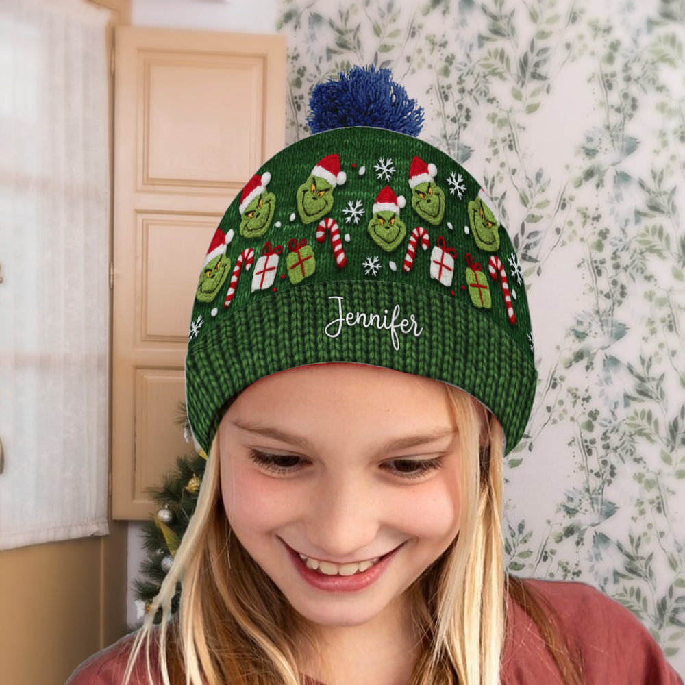 Green Mischief - Personalized Stole Christmas Beanie Hat