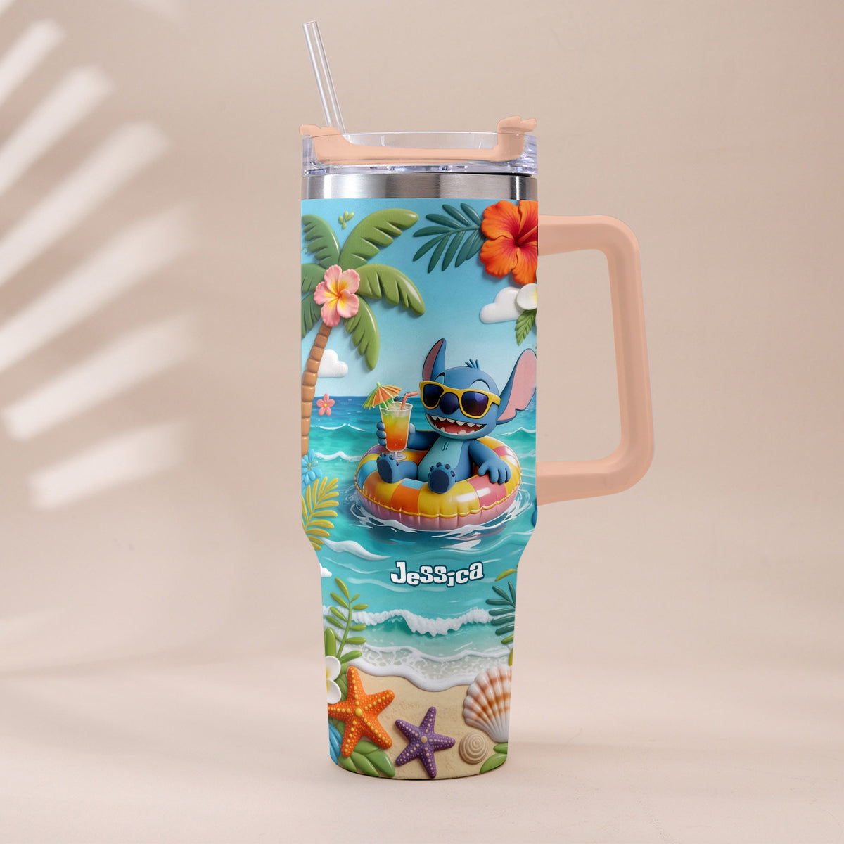 Blue Monster Summer Vibes - Personalized Ohana Tumbler With Plush Charm