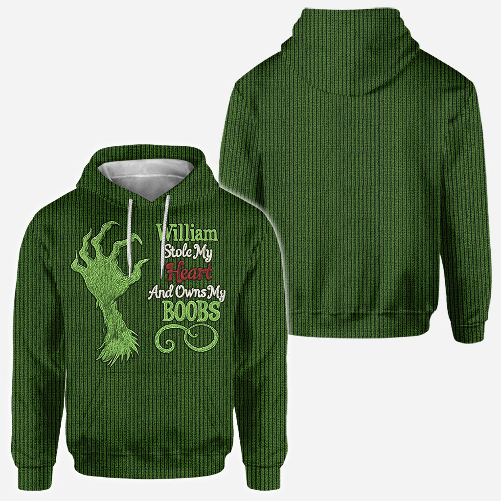 Stole My Heart And Owns My - Personalized Stole Christmas All Over Shirt