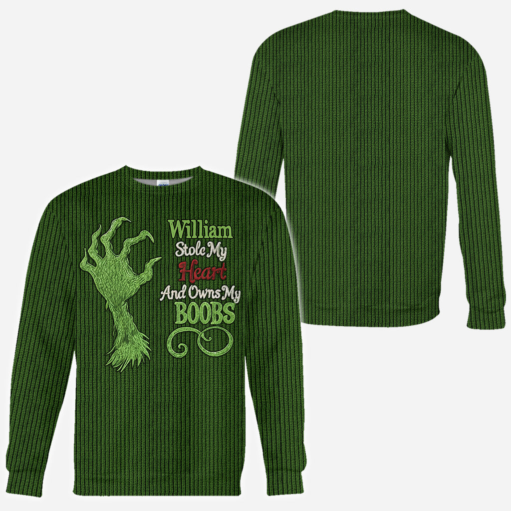 Stole My Heart And Owns My - Personalized Stole Christmas All Over Shirt